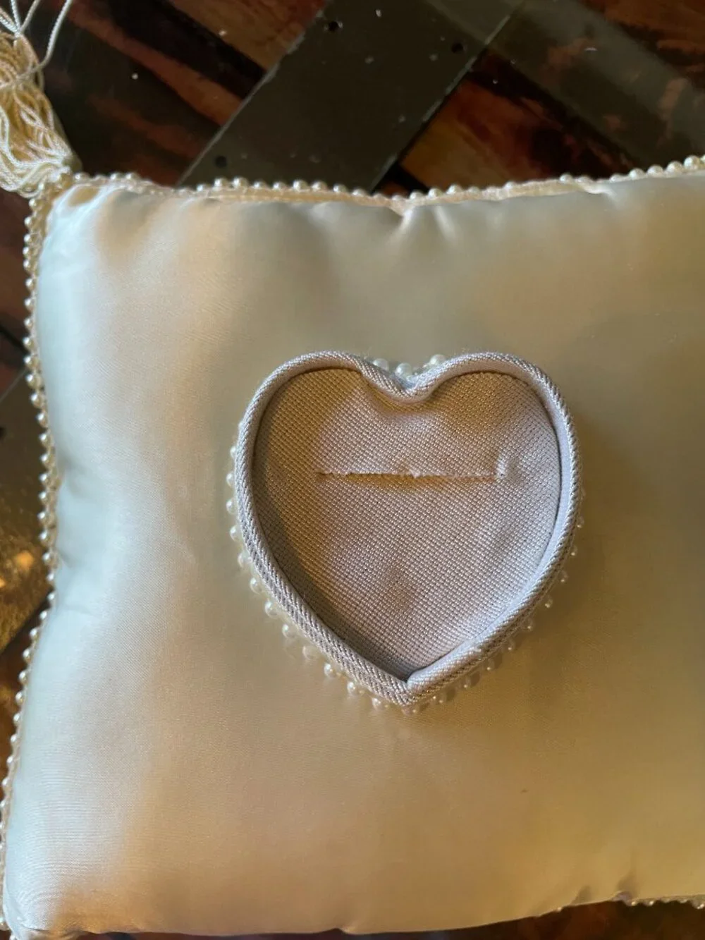 Vintage Ivory Satin Wedding Ring Bearer Pillow
